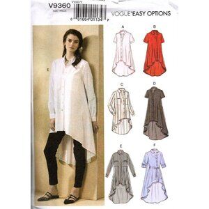 Vogue V9360 Misses XS to M Long Button Front Tunic Tops UNCUT Sewing Pattern